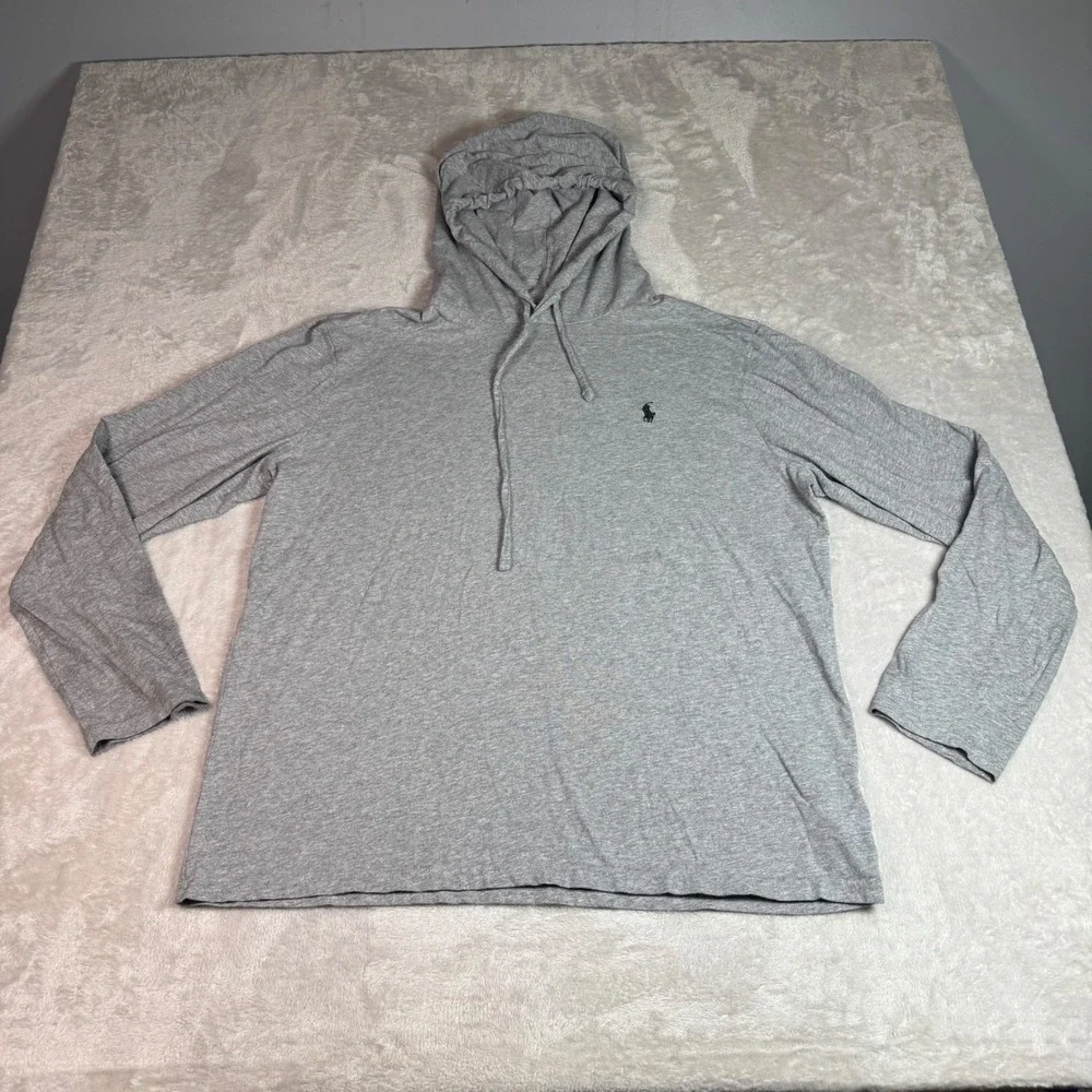 Polo Ralph Lauren Men Gray Heathered Long Sleeve Cotton Jersey Pullover Hoodie L